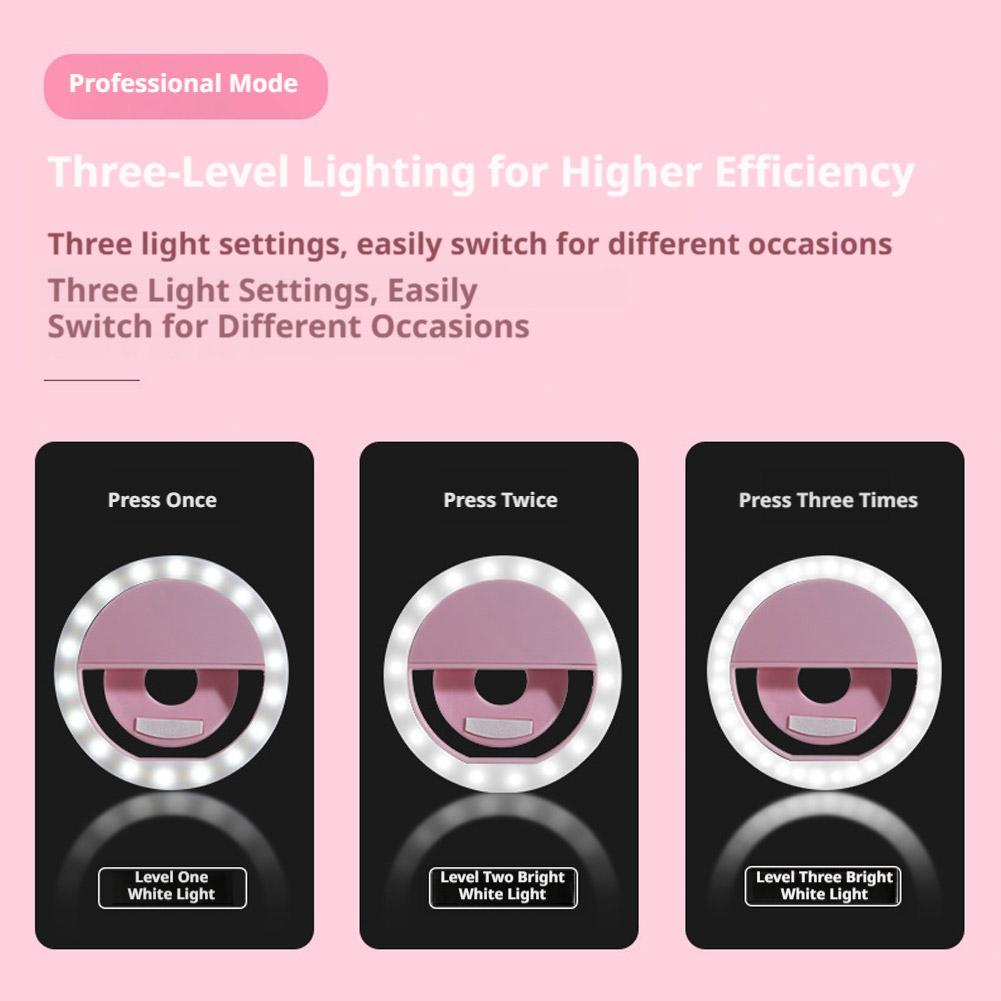クリップ式自撮りリングライト 充電式USB充電 3段階の明る - Photography Lighting Game のレビューと価格
