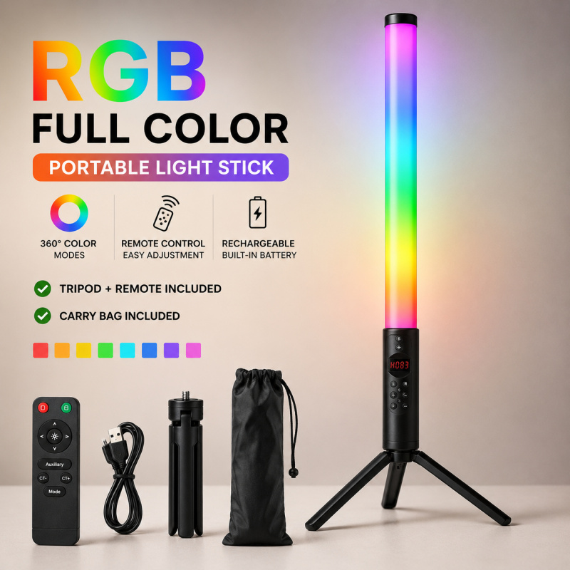 RGBハンドヘルドビデオライトワンド、写真撮影、Vlog、ラ - Photography Lighting Description のレビューと価格