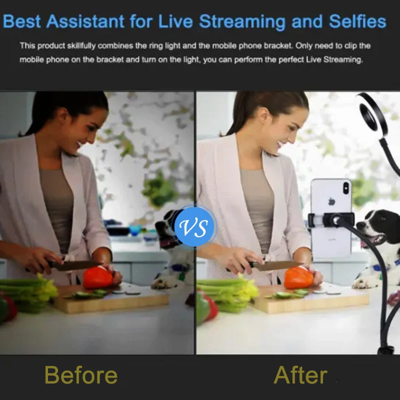 セルフィーリングライト付きの柔軟なユニバーサル携帯電話ホルダ - Photography Lighting Description のレビューと価格
