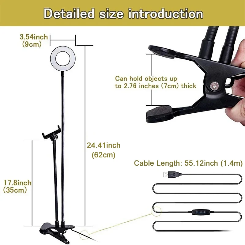 セルフィーリングライト付きの柔軟なユニバーサル携帯電話ホルダ - Photography Lighting Description のレビューと価格